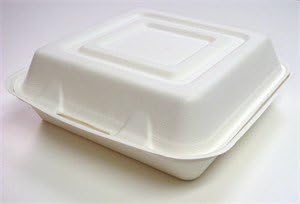 PrimeWare White 9" X 9" X 3" Bagasse Clamshell (CASE of 200)