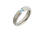 4mm D Shape Titanium Brushed Metal Ring With A Tension Set Blue Topaz Size M