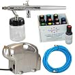 Complete Professional Airbrush Cake Decorating System with a Suction Feed Airbrush, Mini Compressor, Air Hose and a Pack of 12 - 0.7 oz. Americolor AmeriMist Food Colors