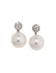 14kt White Gold Diamond and 10mm Pearl Earrings