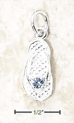 Sterling Silver March CZ Birthstone Flip Flop Charm - JewelryWeb