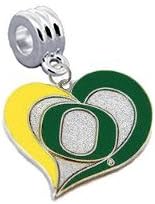 Oregon Ducks Swirl Heart Charm with Connector - Universal Slide On Charm - "Classic &amp; Original Style" - Fits: Pandora, Troll, Biagi &amp; More! Perfect For Custom Bracelets, Necklaces and DIY Jewelry