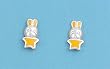 Sterling Silver Earrings - Yellow - Teddy Bears with Stars - 8 mm