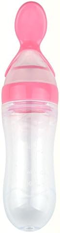 Unisex Baby Food Dispensing Squirt Spoon Squeeze Rice Cereal Feeder Bottle (Pink)