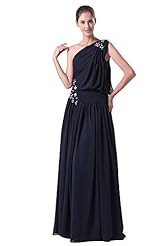 One Shoulder Beaded Lace-Up  Charmeuse/Chiffon Evening Dress  With Rhinestones