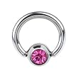 16 Gauge 1/4" Rose Austrian Crystal BCR Captive Ring