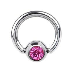 16 Gauge 1/4" Rose Austrian Crystal BCR Captive Ring