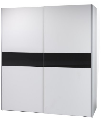 BEGA 58-301-25 Victor 2 Schwebetürenschrank weiß, Bauchbinde schwarz, circa 170 x 195 x 63 cm