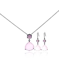 Nickel Free Sterling Silver Pendant & Earring Sets Pink And Purple CZ Hanging Teardrop Set