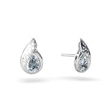 14K White Gold Genuine Pear Aquamarine and Diamond Filligree Earrings