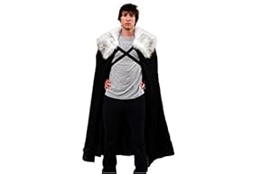 Men's Winter Snow Lord Night's Cosplay Cloak Cape Costume OSFM, Black Cloak, Black Fur