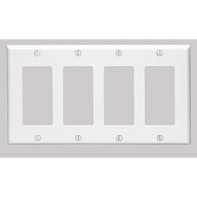 Leviton 80412-W 4-Gang Decora/GFCI Device Decora Wallplate, Standard Size, Thermoset, Device Mount (White)