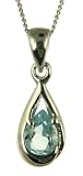 9ct White Gold Ladies Blue Topaz Teardrop Pendant With 18 Curb Chain
