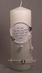 Pillar Unity Candle with Western Charms, White with Silver Charms
