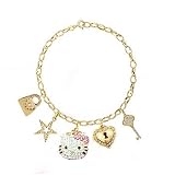 Adorable 14k Gold Plated Hello Kitty Crystal Cz Stud Celebrity Teen Multi Charm Bracelet