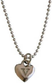 Sterling Silver Mini Heart Initial Charm Letter I Hand Stamped Pendant With 16" Silver Bead Chain