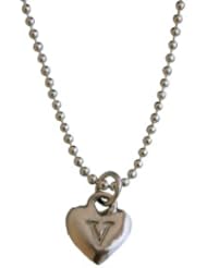 Sterling Silver Mini Heart Initial Charm Letter H Hand Stamped Pendant With 16" Silver Bead Chain