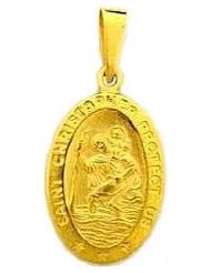 14K Real Yellow Gold Saint St Christopher Medal Oval Charm Pendant MA