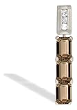 14K White Gold Genuine Emerald-cut Smoky Quartz and Diamond 3-Stone Pendant