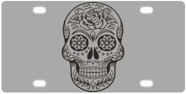 Fashion Design Sugar Skull Mental Car License Plate With 4 Holes - 12" X 6"