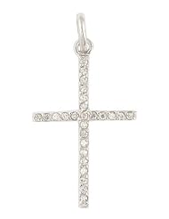 Delicate Sterling Silver Cross Pendant Set with Round Cubic Zirconia Stones