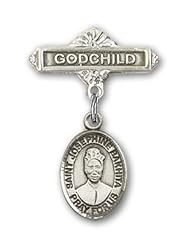 Sterling Silver Baby Badge with St. Josephine Bakhita Charm and Godchild Badge Pin