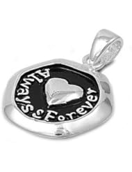 Sterling Silver Always Forever Eternity Love Heart Pendant Charm Pure 925 16mm with 1mm Snake Chain