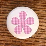 HOT PINK GINGHAM FLOWER DRAWER PULLS KNOBS