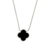 Sterling Silver Onyx Clover Necklace - 18''