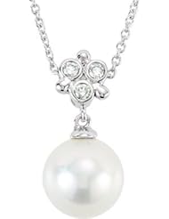 Jewelplus Freshwater Cultured Pearl and Diamond Necklace 14K White Necklace