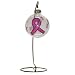 ArtisanStreet's Holiday Ornament. Features Pink Breast Cancer Ribbon on Front with HOPE, FAITH, LOVE ON BACK Green Wreath with Big Red Bow & Berries. Hand Painted on Clear Class. Made to Order. Signed by Artisan. Image