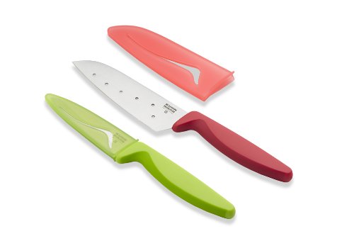 Kuhn Rikon Classic Santoku Knives, Set of 2, Green and Red
