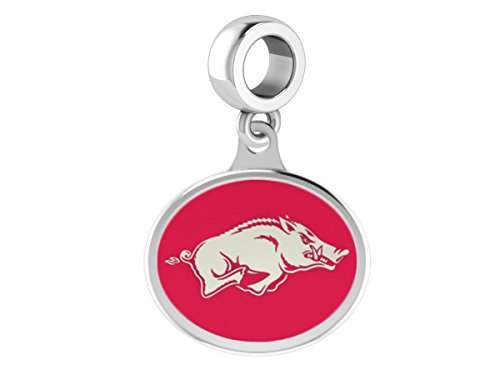 Arkansas Razorbacks Sterling Silver Enamel Drop Charm Fits All European Style Beaded Charm Bracelets