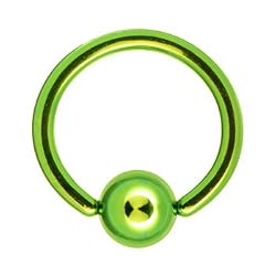 16 Gauge 5/16" Green Anodized Titanium Ball Captive Ring