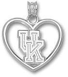 Kentucky Wildcats Solid Sterling Silver ''UK'' Heart Pendant