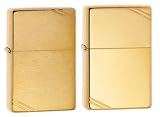 Zippo Lighter Set - 1937 Vintage Replica High Polish Brass W/slashes and Brushed Brass Pack of 2