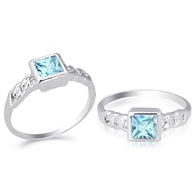 Princcess Cut Swiss Blue Topaz Ring Sterling Silver Size 8 by Peora