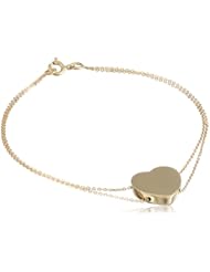 14k Italian Yellow Gold Two Strand Diamond Cut Rolo with Heart Bracelet, 7.5"