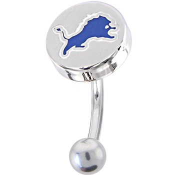NFL Logo TOP Mount CURVED Belly Ring - Detroit Lions