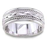 Men's 14k White Gold Braided /Handwoven Comfort-Fit Wedding Band, Ring (7.00 mm)