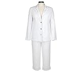 Denim & Co. Stretch White Denim Embroidered 3 Button Blazer and Original Waist Crop Pants (XL Misses 18 20)
