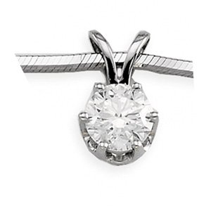 14K White Gold Round Diamond Solitaire Pendant