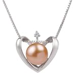 PearlsOnly Heart Pink 9-10mm AA Freshwater Sterling Silver Pearl Pendant