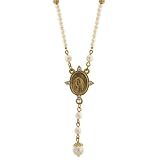 Holy Mother Simulated Pearl Gold Tone Necklace