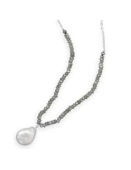 16"+1" Labradorite and Baroque Pearl Drop Necklace 925 Sterling Silver
