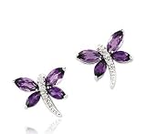 14k White Gold Dragonfly Amethyst Diamond Earrings