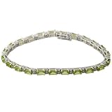Emerald Cut Peridot and Diamond Bracelet 14kt White Gold