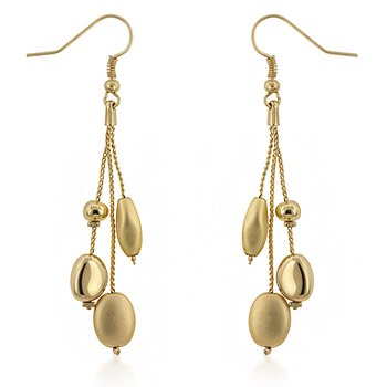 14k Gold Plated Matte and Shiny Bead 3-Strand Dangle Drop Earrings