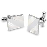 Stainless Steel Cufflinks with White Mother of Pearl Shell Inlay