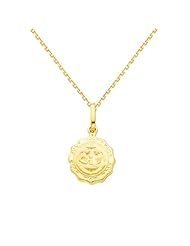 14K Yellow Gold Religious Small Baptism Charm Pendant with Yellow Gold 0.9mm Oval Angled Cut Rolo Cable Chain Necklace with Spring Ring Clasp - Pendant Necklace Combination (Different Chain Lengths Available)